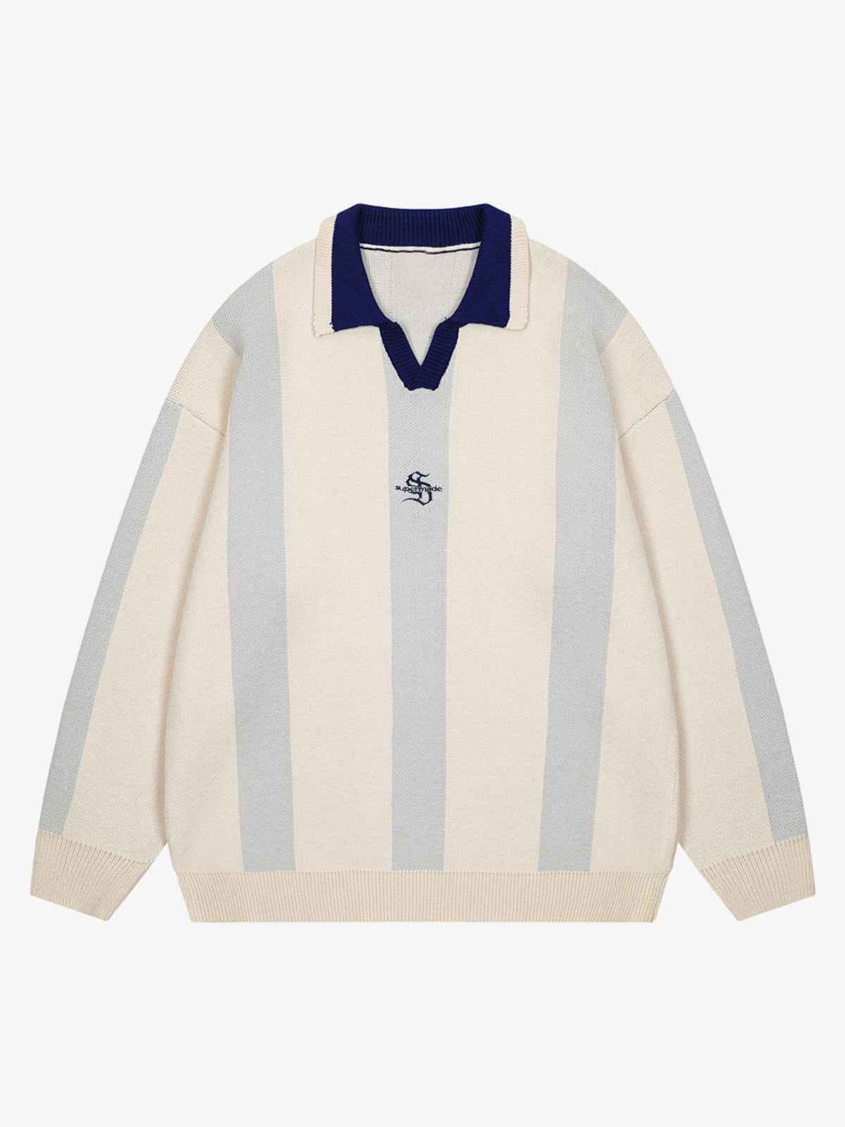 Vertical Striped Colorblock Lapel Sweater