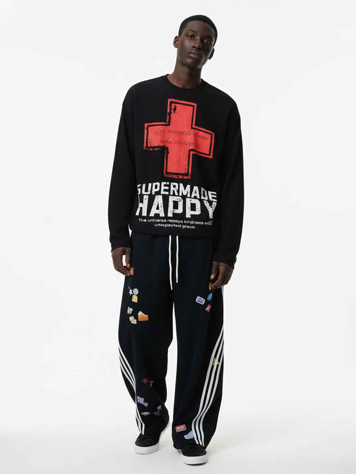 Street Cross Lettering Print Long-Sleeved T-Shirt