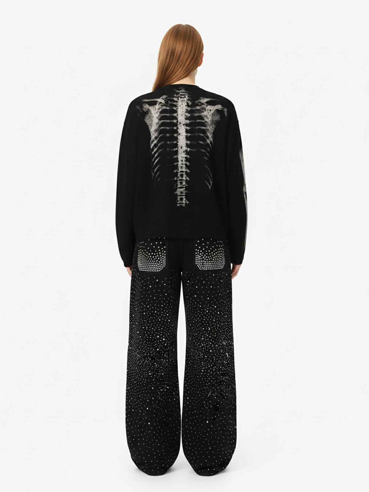 Skeleton Graphic Waffle Sweatshirt - 2495