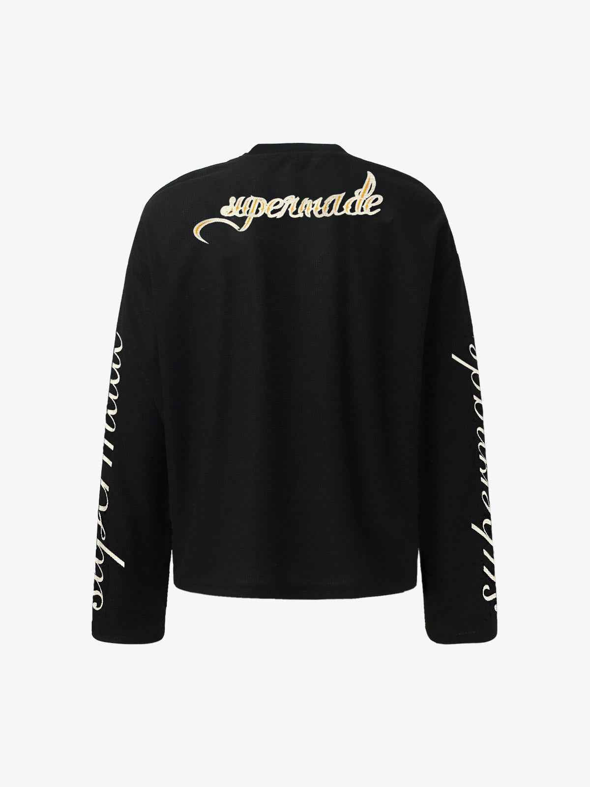 Retro Letter Print Waffle Simplicity Long-Sleeved T-Shirt