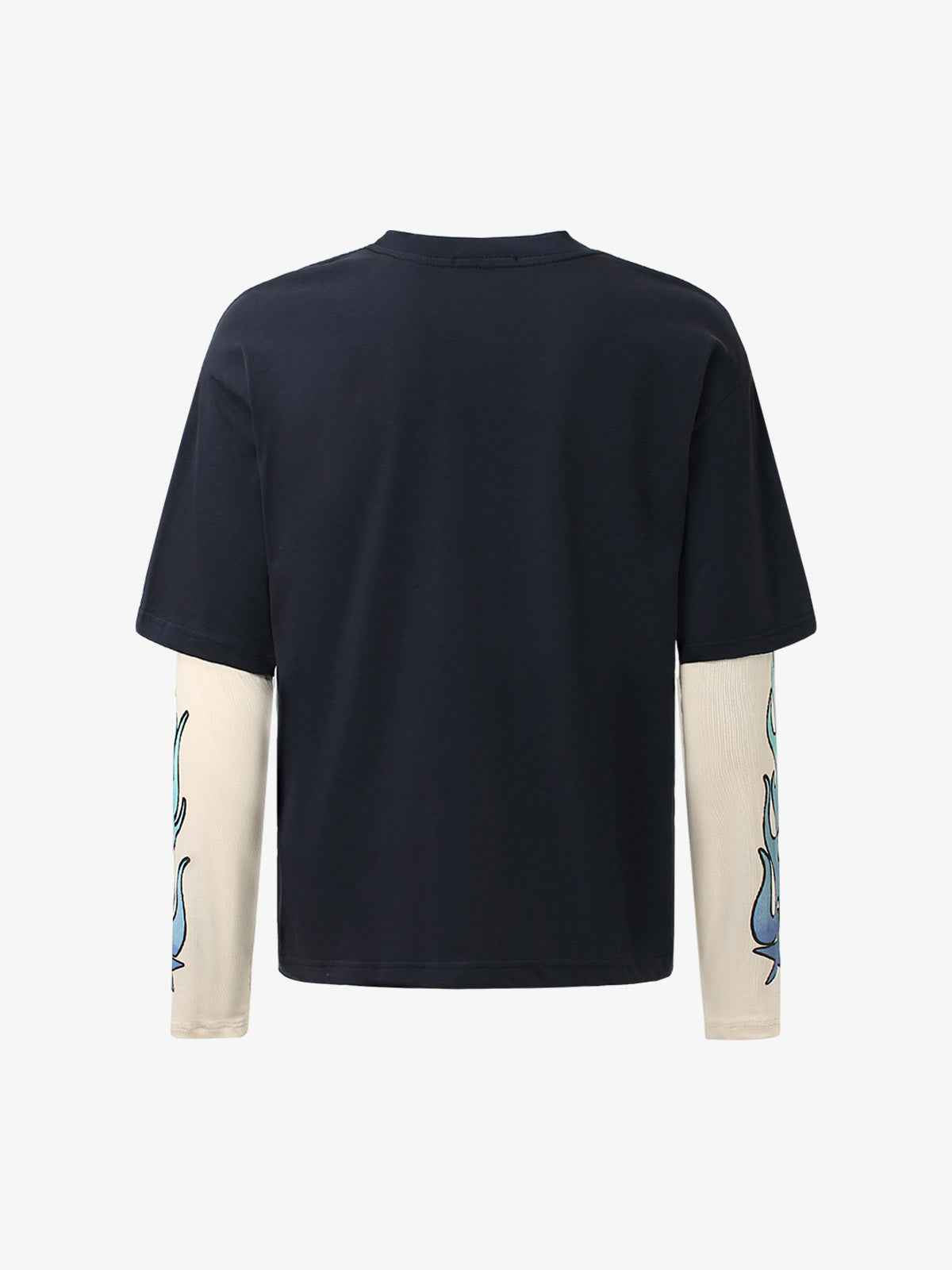 Gradient Letter Print Patchwork Faux Two-Piece Long-Sleeved T-Shirt