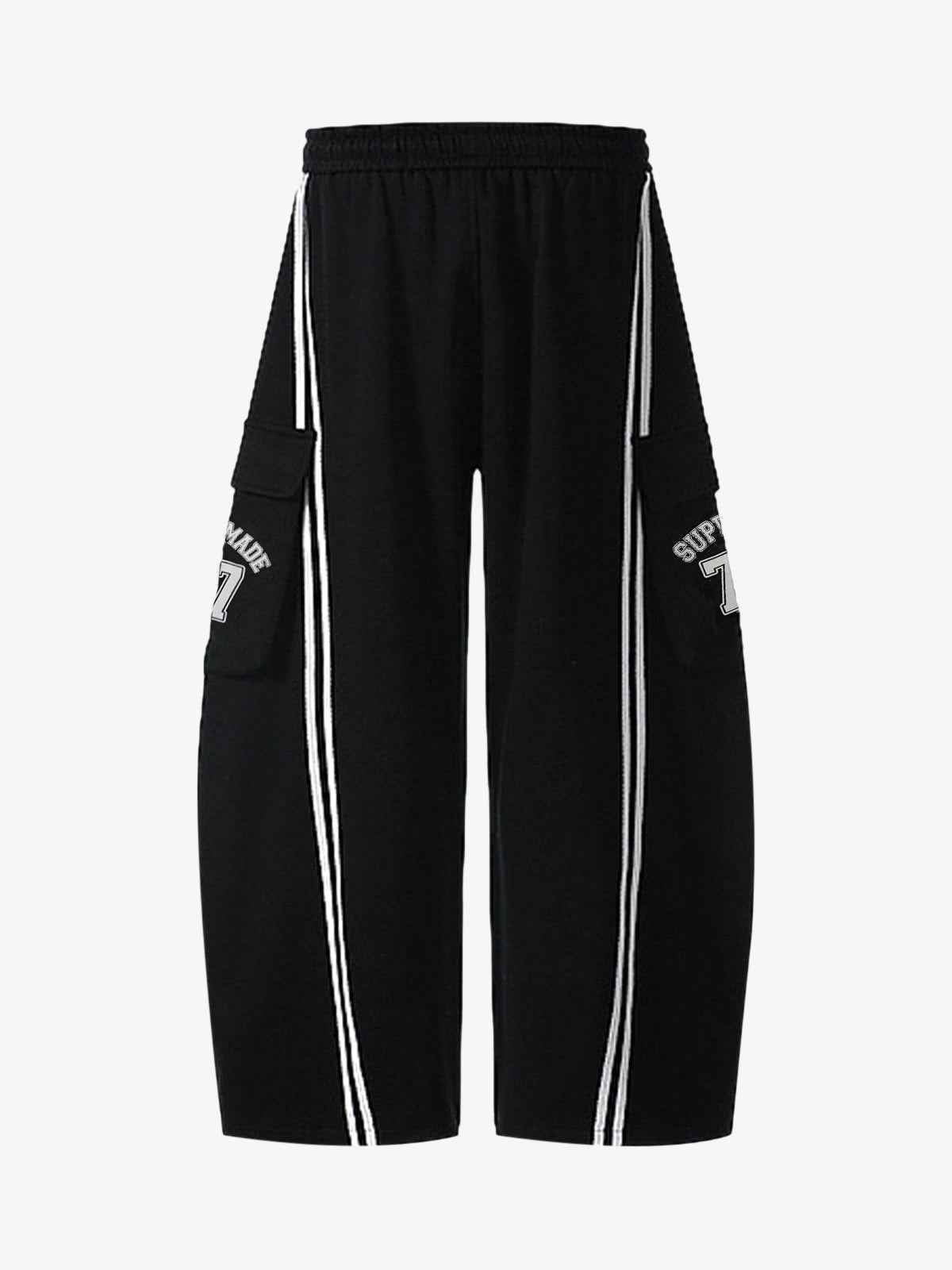 Cotton Web Stitching Letter Print Drawstring Barrel Pants