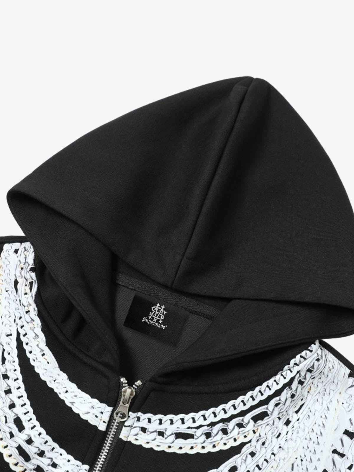 Retro Digital Chain Print Cardigan Zip Up Hoodie