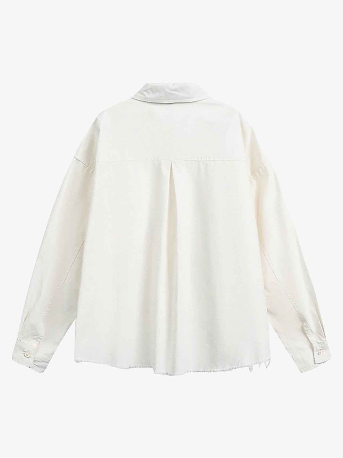 Fun Distressed Raw-Edge Printed Long-Sleeved Shirt