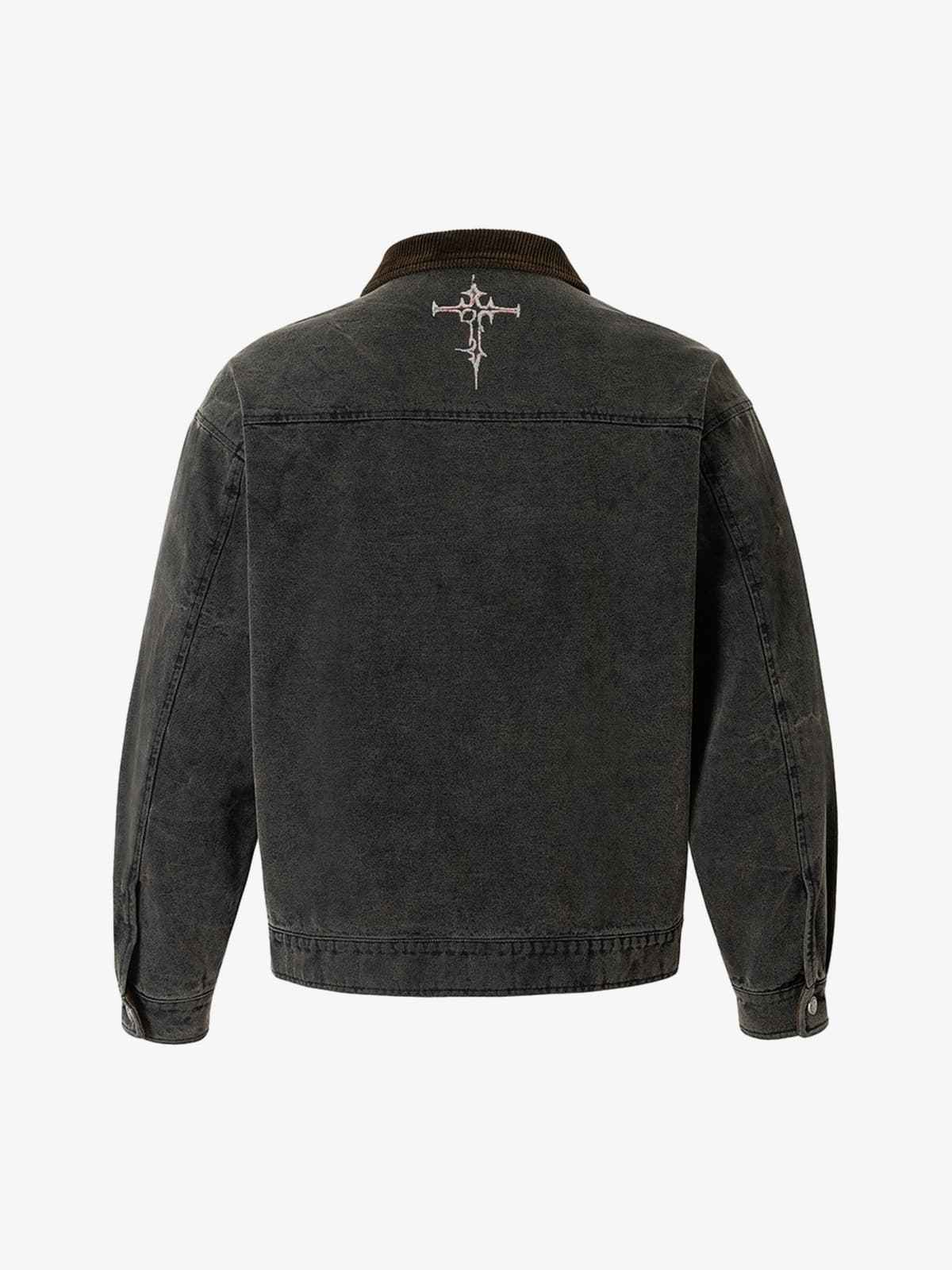 Washed And Distressed Dark Graffiti Patchwork Jacket
