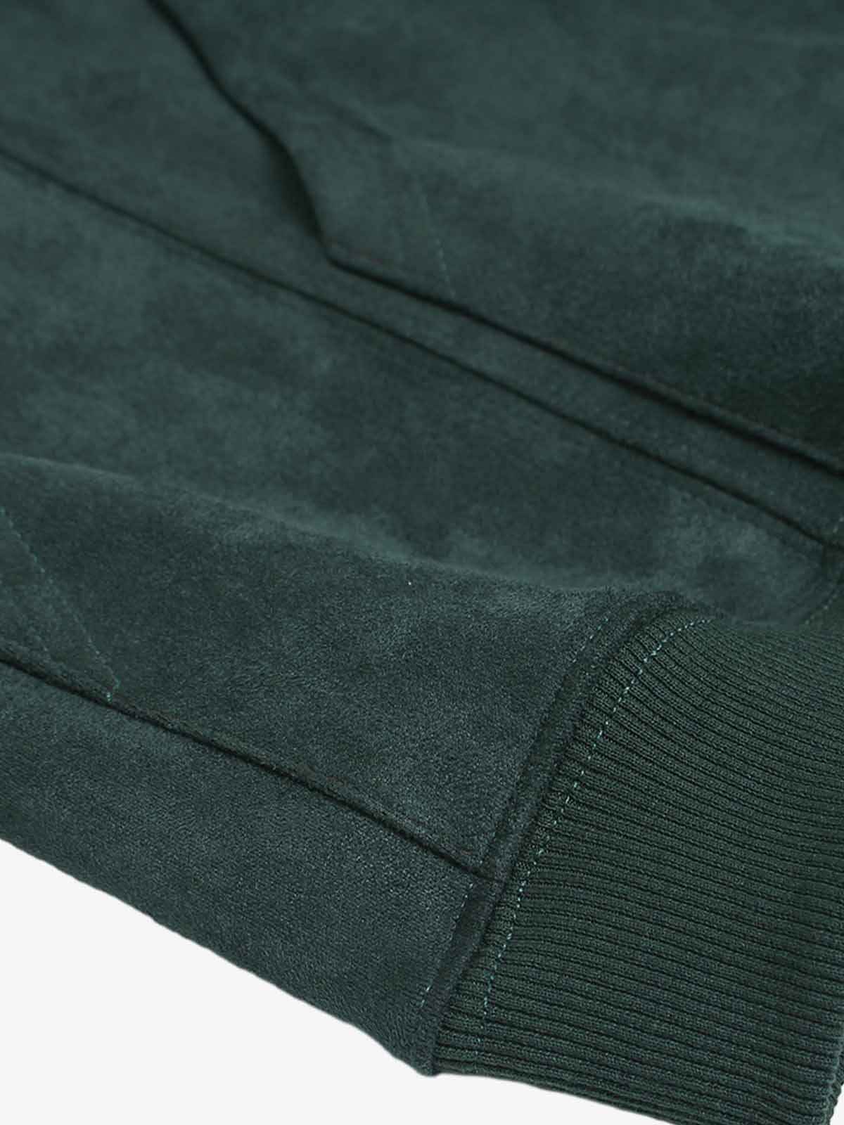 Suede Letter Embroidered Cropped Zip-Up Hoodie