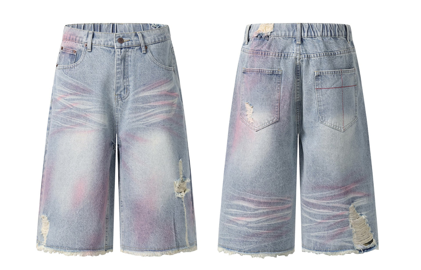Pink Spray | Washed Denim Shorts - Luxuryurbanwear