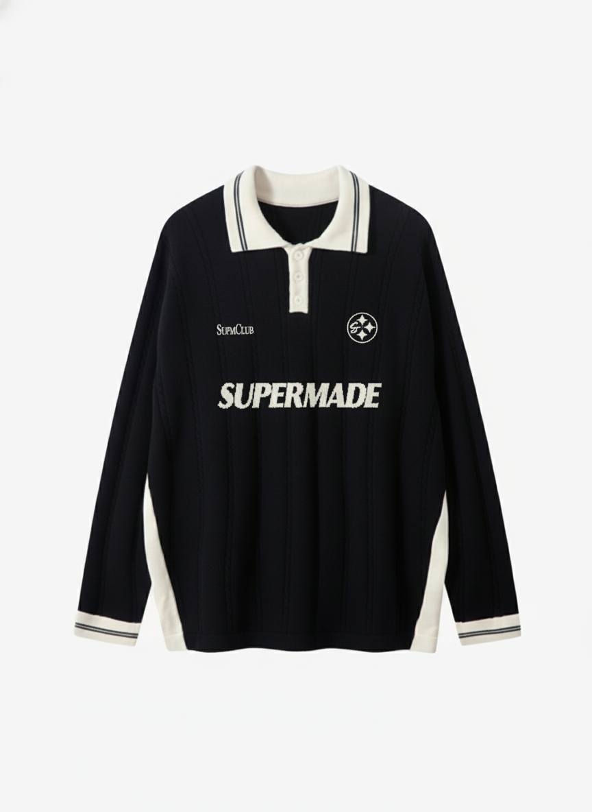 Retro College Polo Collar Knit Sweater - Luxuryurbanwear
