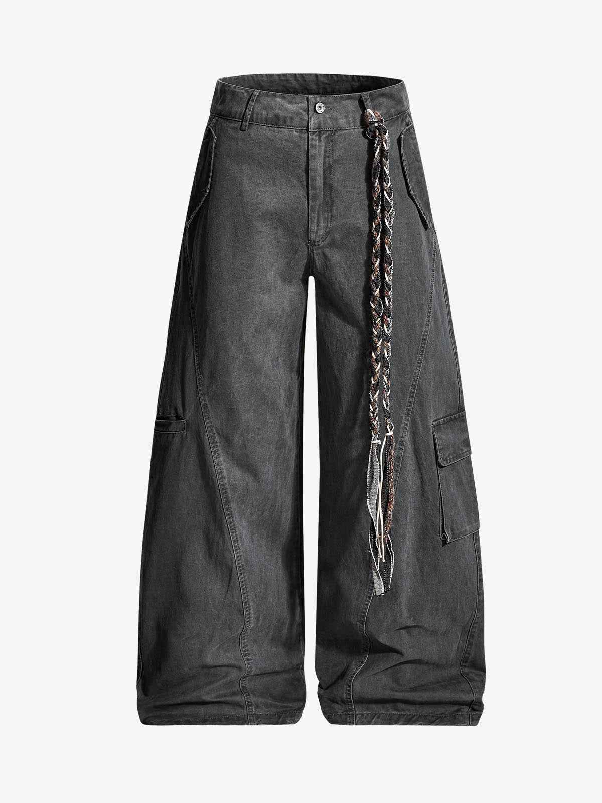Washed Cargo Webbing Barrel Pants
