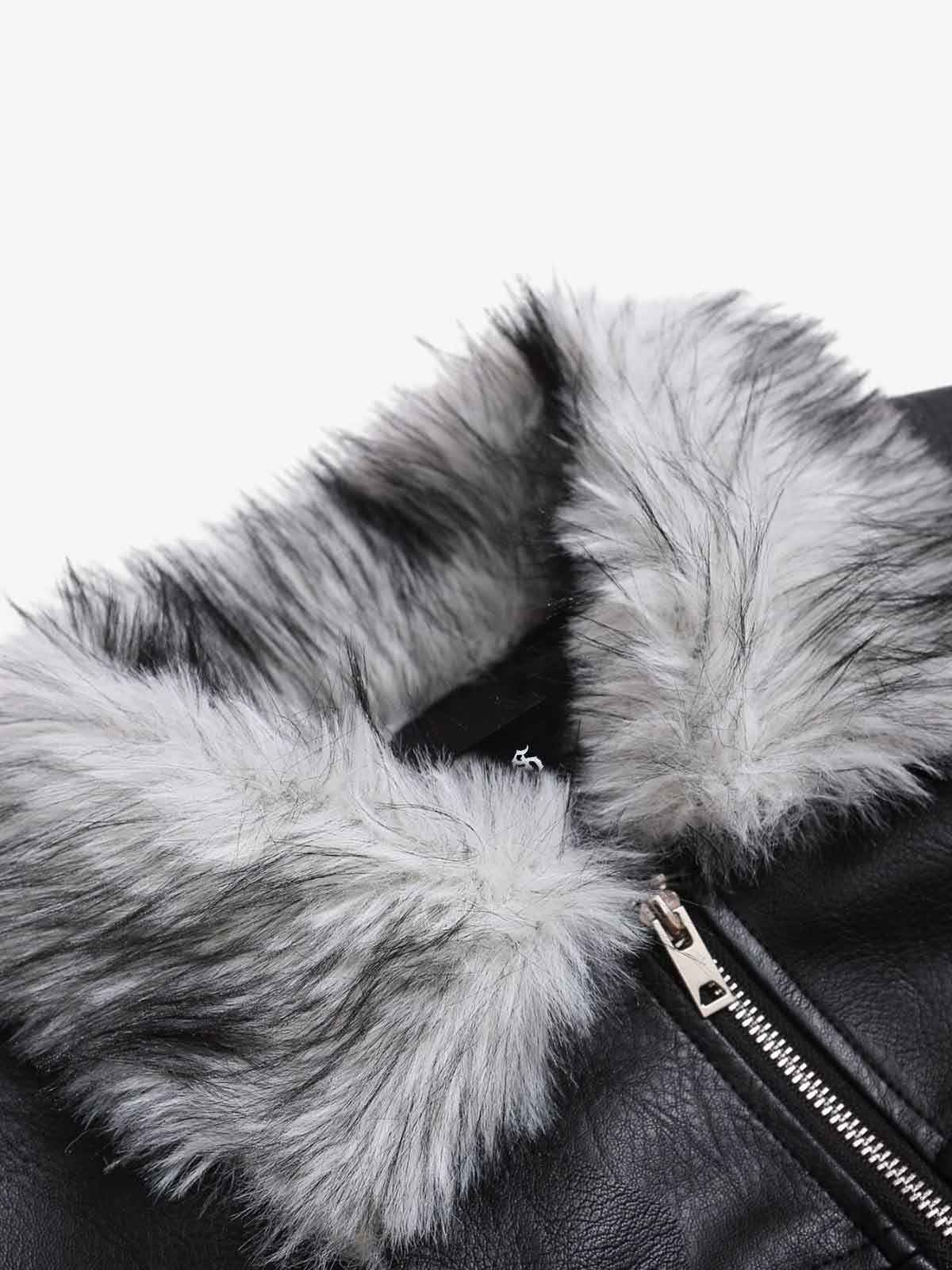 Street Fur-Trim Collar Leather Bomber Jacket