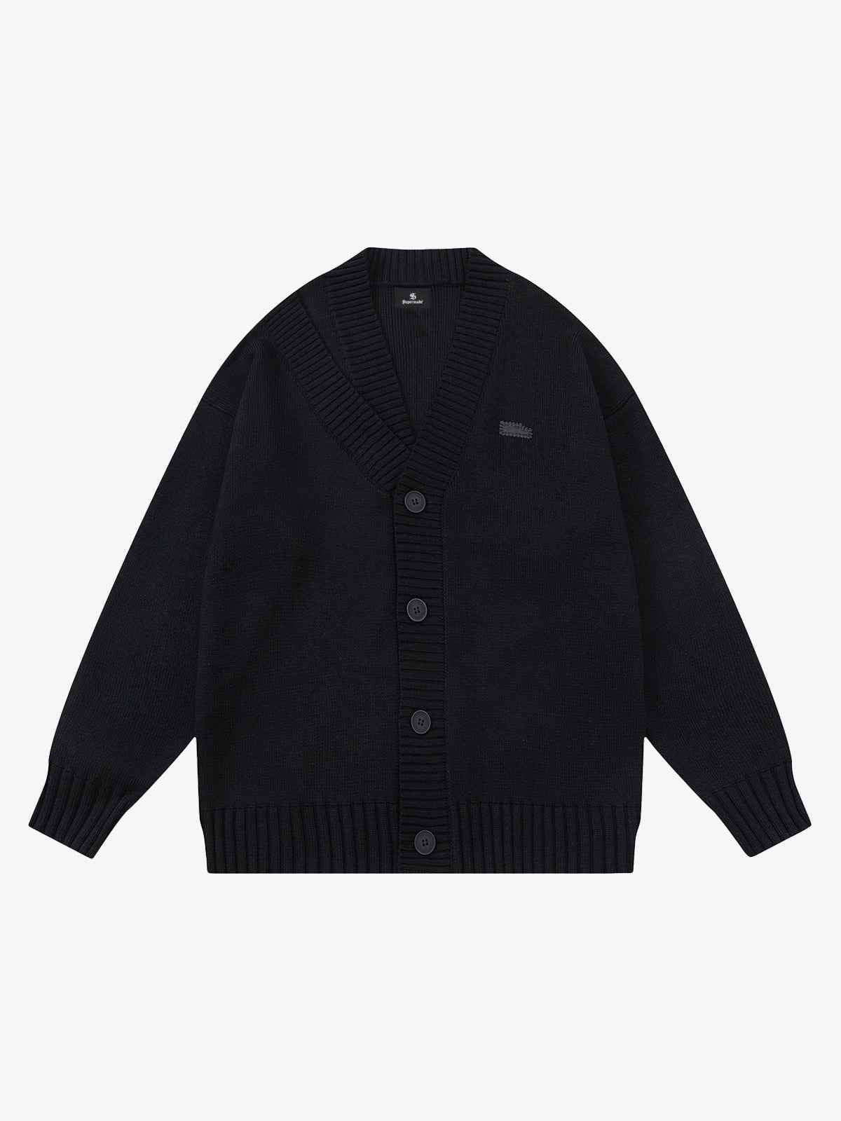 Layered Double V-Neck Ribbed Knit Cardigan