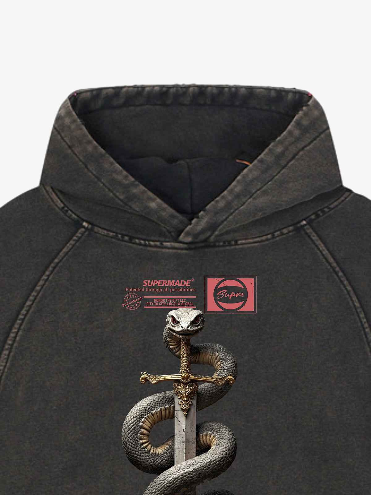 Vintage Washed Snake Staff Graphic Hoodie