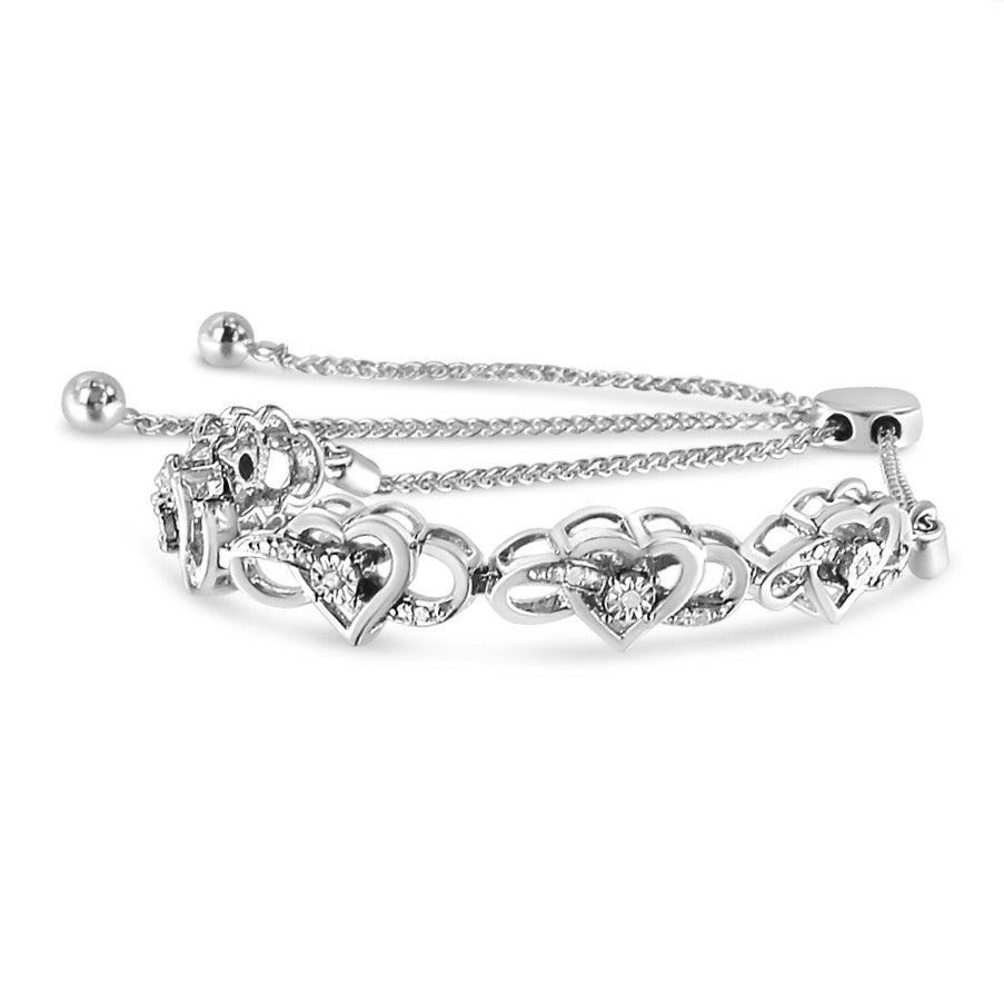 .925 Sterling Silver Diamond Accent Interlocking Infinity and Heart 4â€-10†Adjustable Bolo Tennis Bolo Bracelet (H-I Color, I2-I3 Clarity)