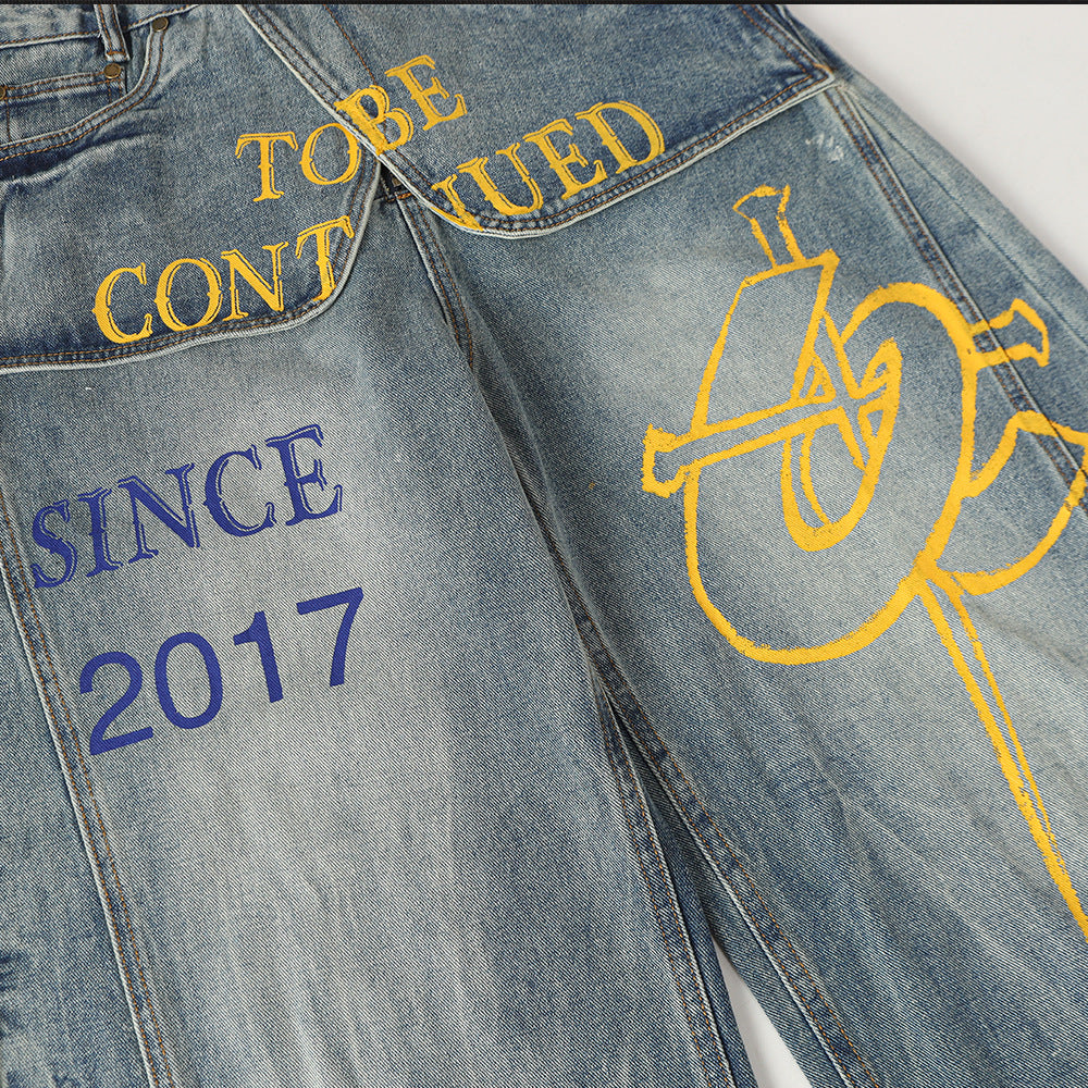 LUW Letter Printed Curved Knife Jeans S002 - Luxuryurbanwear