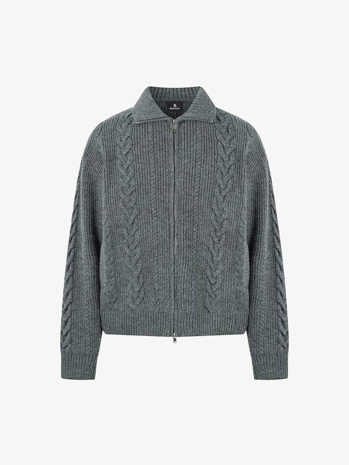 Knitted Vintage Floral Wheat Ear Pattern Double Zip Sweater