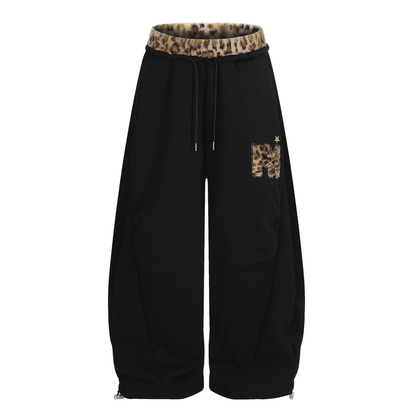 Faux-fur Leopard| Embroidery Barrel Pants - Luxuryurbanwear