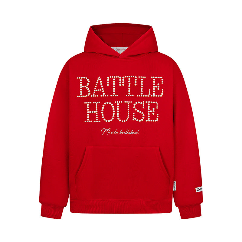 Battle House | Rhinestone Letter Pullover Hoodie - Luxuryurbanwear
