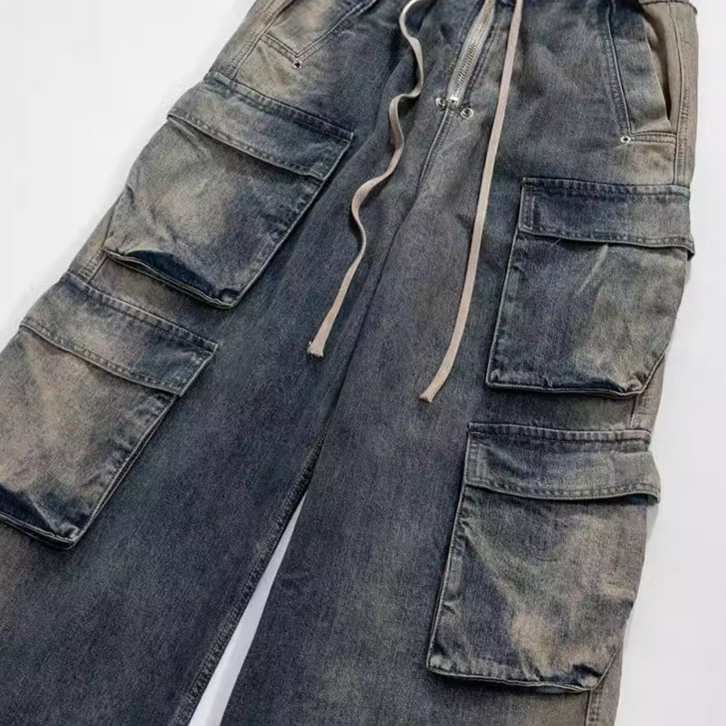 Wide Leg Multi-Pocket Straight | Loose Jeans - Luxuryurbanwear