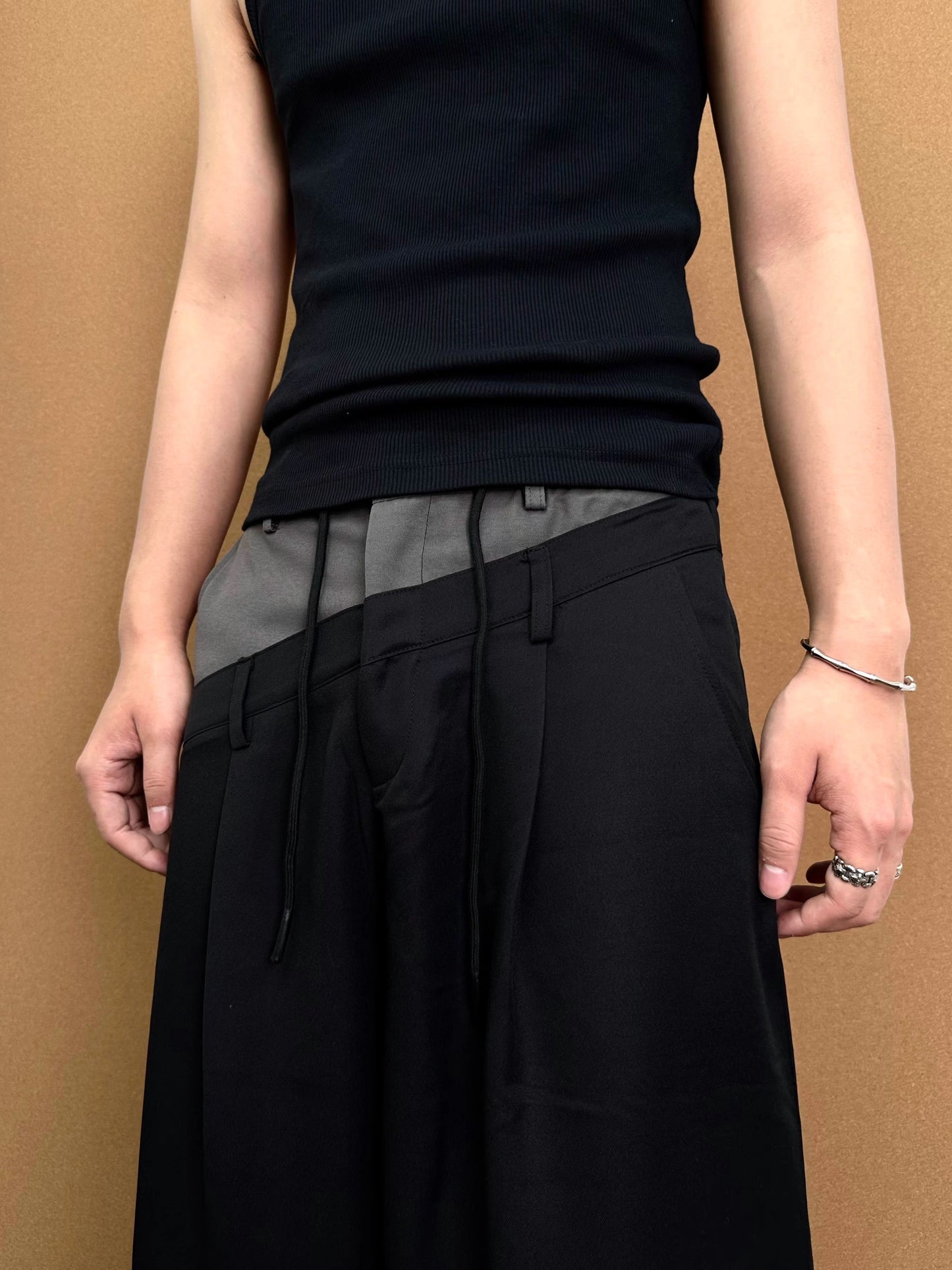 Men's Wide-Legged Black Trousers - Luxuryurbanwear
