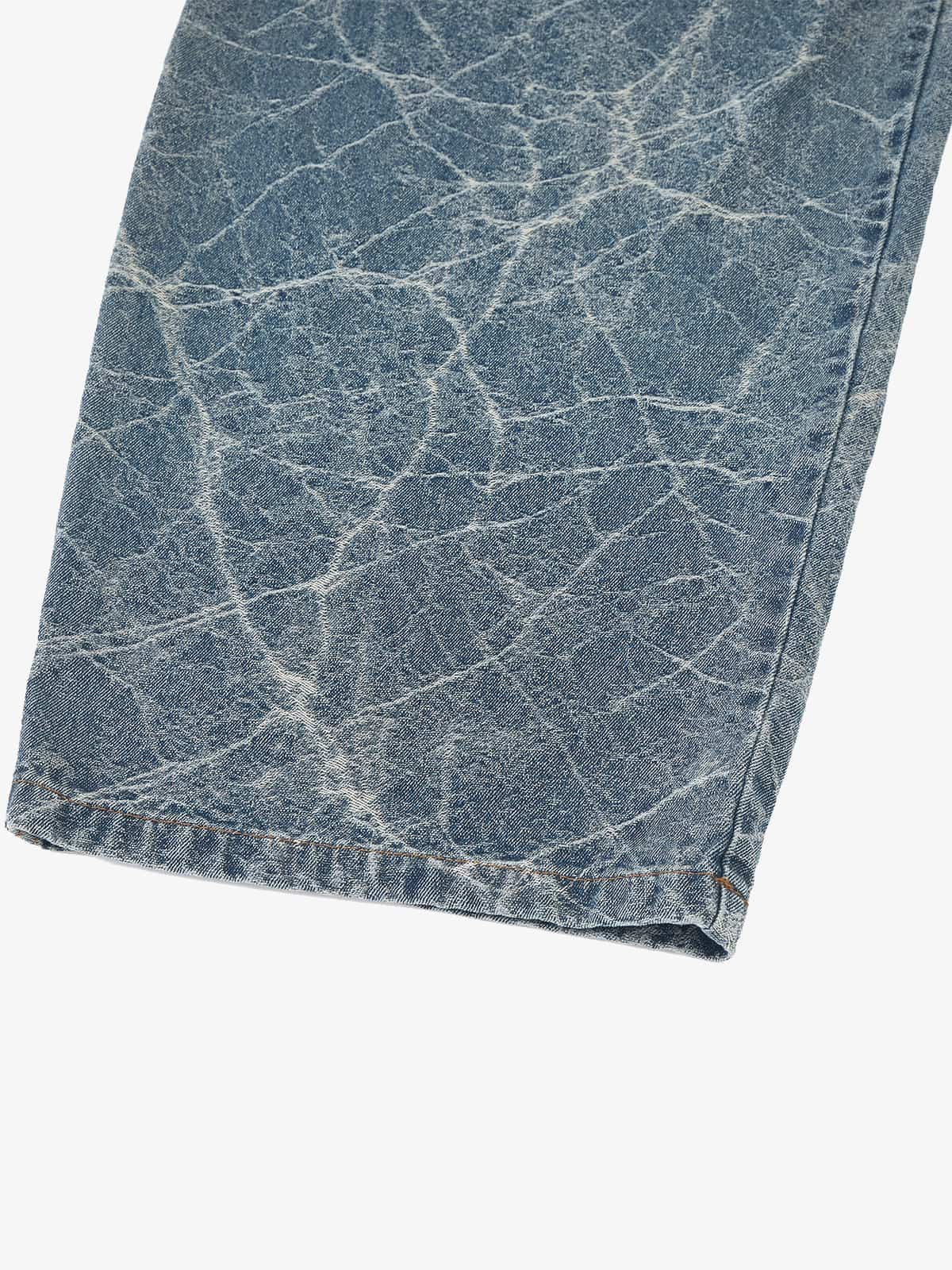 Retro Crackle-Washed Barrel Jeans - Luxuryurbanwear
