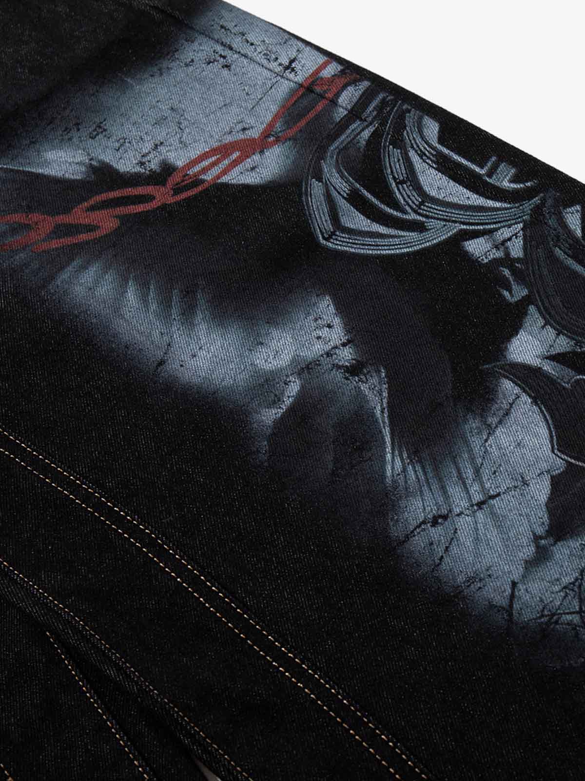 Dark Gothic Graphic Wide-Leg Jeans - Luxuryurbanwear