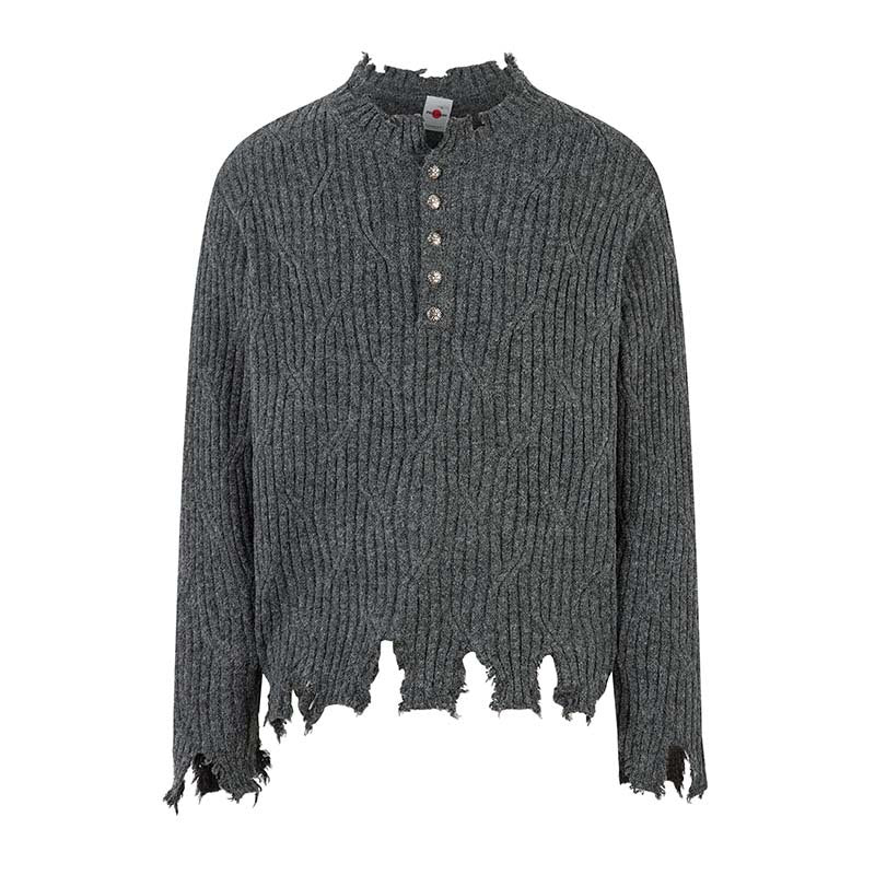 Knitted Distressed Diamond Pattern | Raw Edge Sweater - Luxuryurbanwear