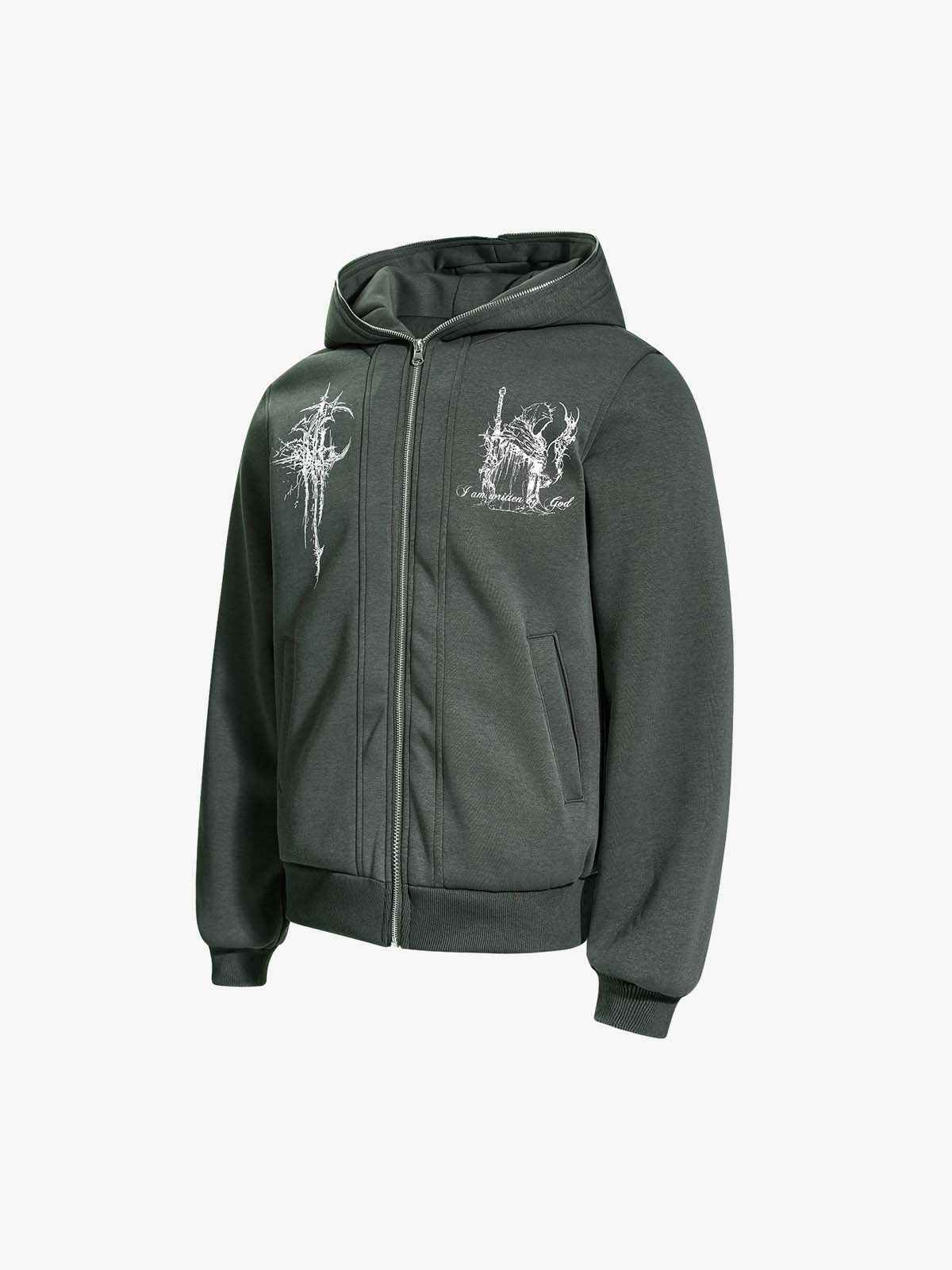 Gothic Graphic Print Zip Up Jacket