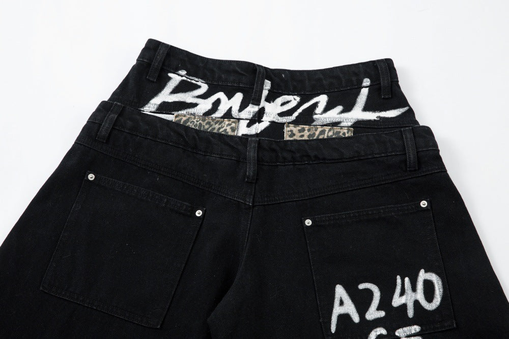 Leopard Graffiti | Patch Jeans Pants - Luxuryurbanwear