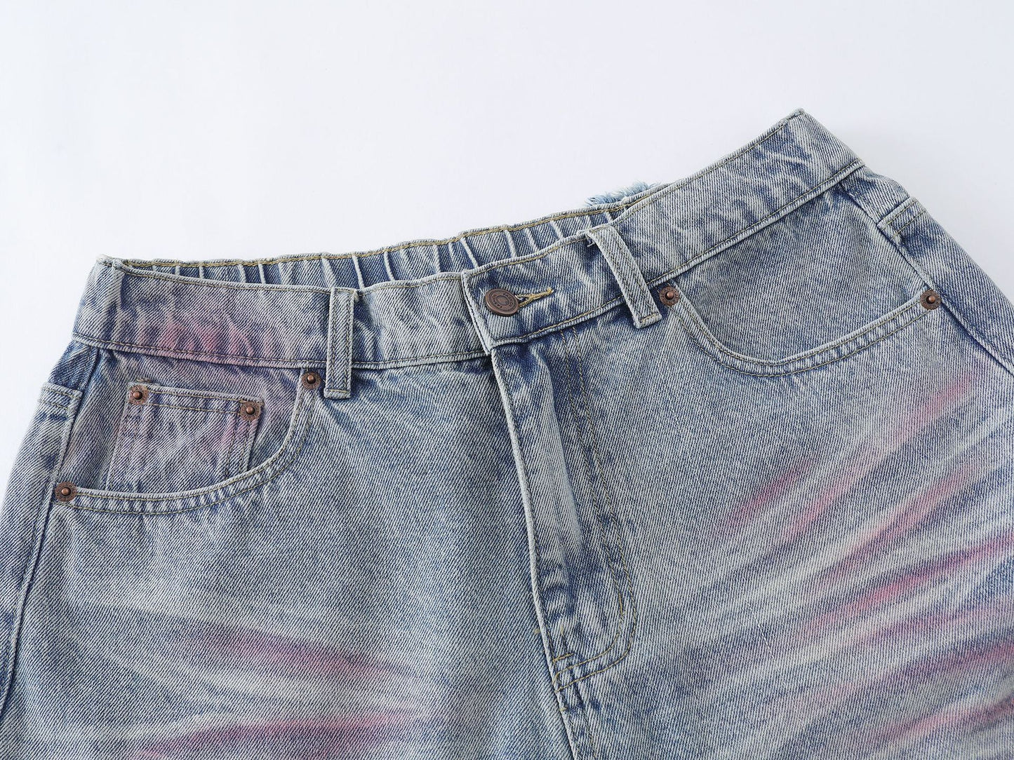 Pink Spray | Washed Denim Shorts - Luxuryurbanwear