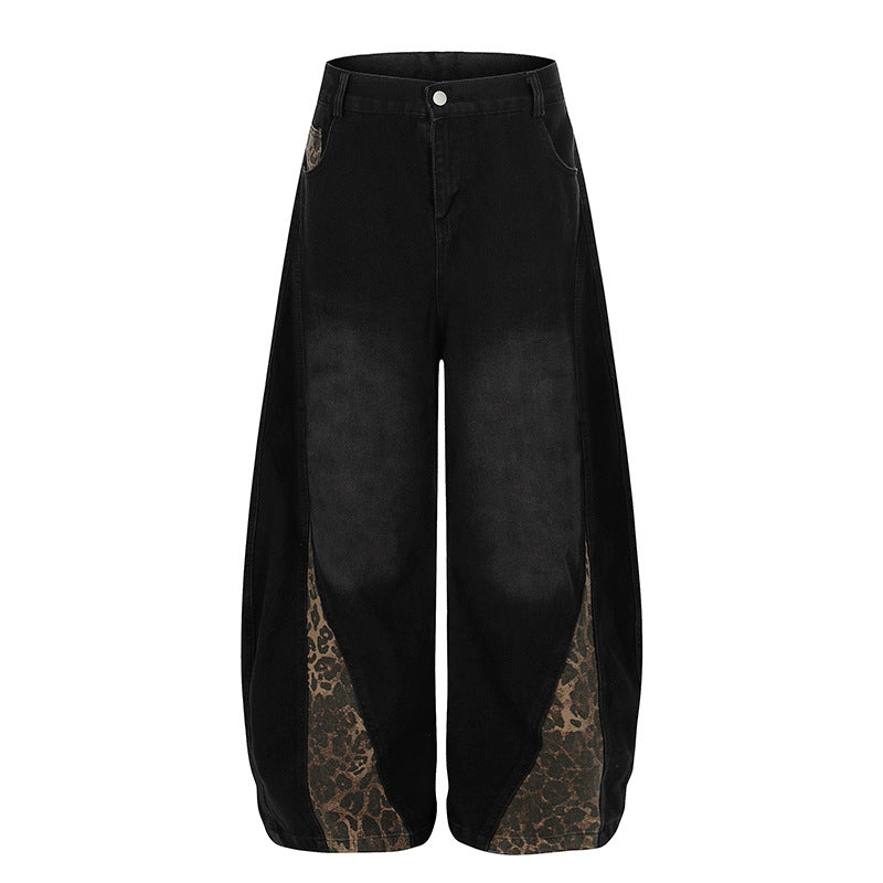 Wild Swerve | Leopard Inset Balloon Denim Pants - Luxuryurbanwear