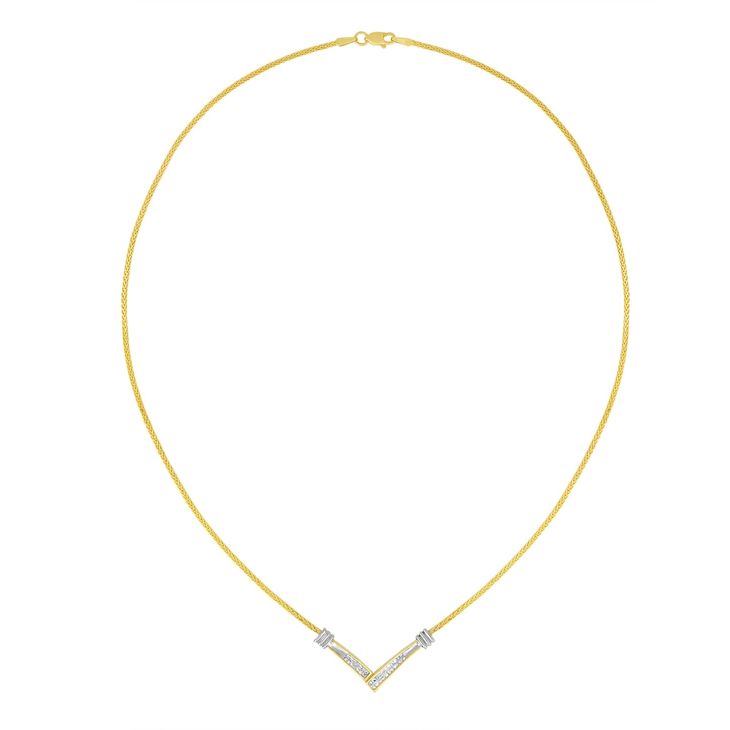 14K Yellow and White Gold 1/4 Cttw Princess Cut Diamond Channel-Set “V†Shape 18" Pendant Necklace (H-I Color, SI2-I1 Clarity)
