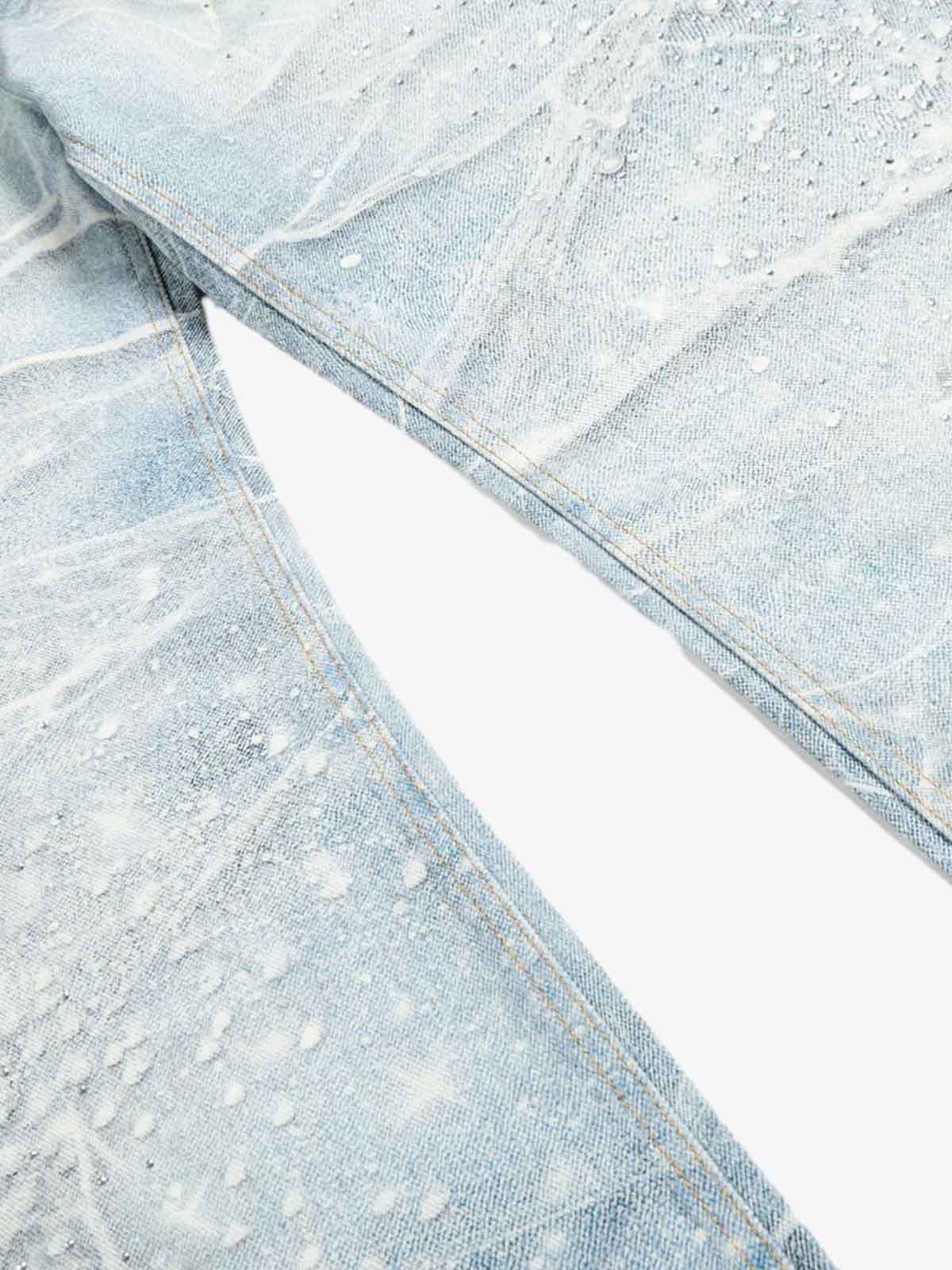 Vintage Washed Rhinestone Wide Leg Denim Jeans - Luxuryurbanwear