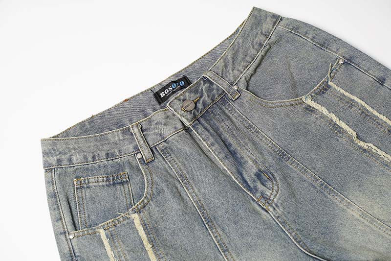 Washed Distressed Raw Edge | Baggy Jeans - Luxuryurbanwear