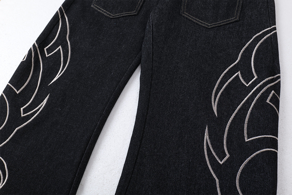 Baggy Barrel | Embroidery Wide Jeans - Luxuryurbanwear