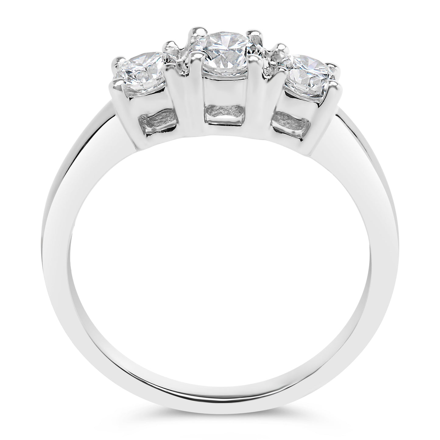 14K White Gold 3/4 Cttw Lab Grown Diamond 3 Stone Ring Band (F-G Color, VS2-SI1 Clarity)- Size 7
