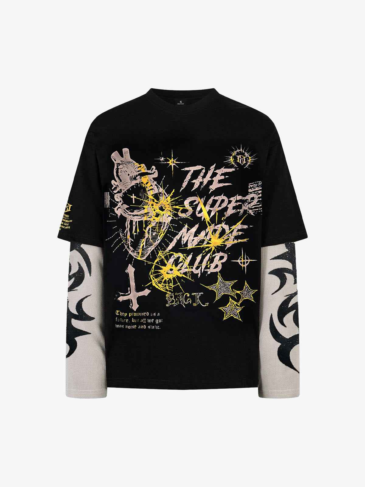 Hip-Hop Punk Faux Two-Piece Long-Sleeved T-Shirt - 2457