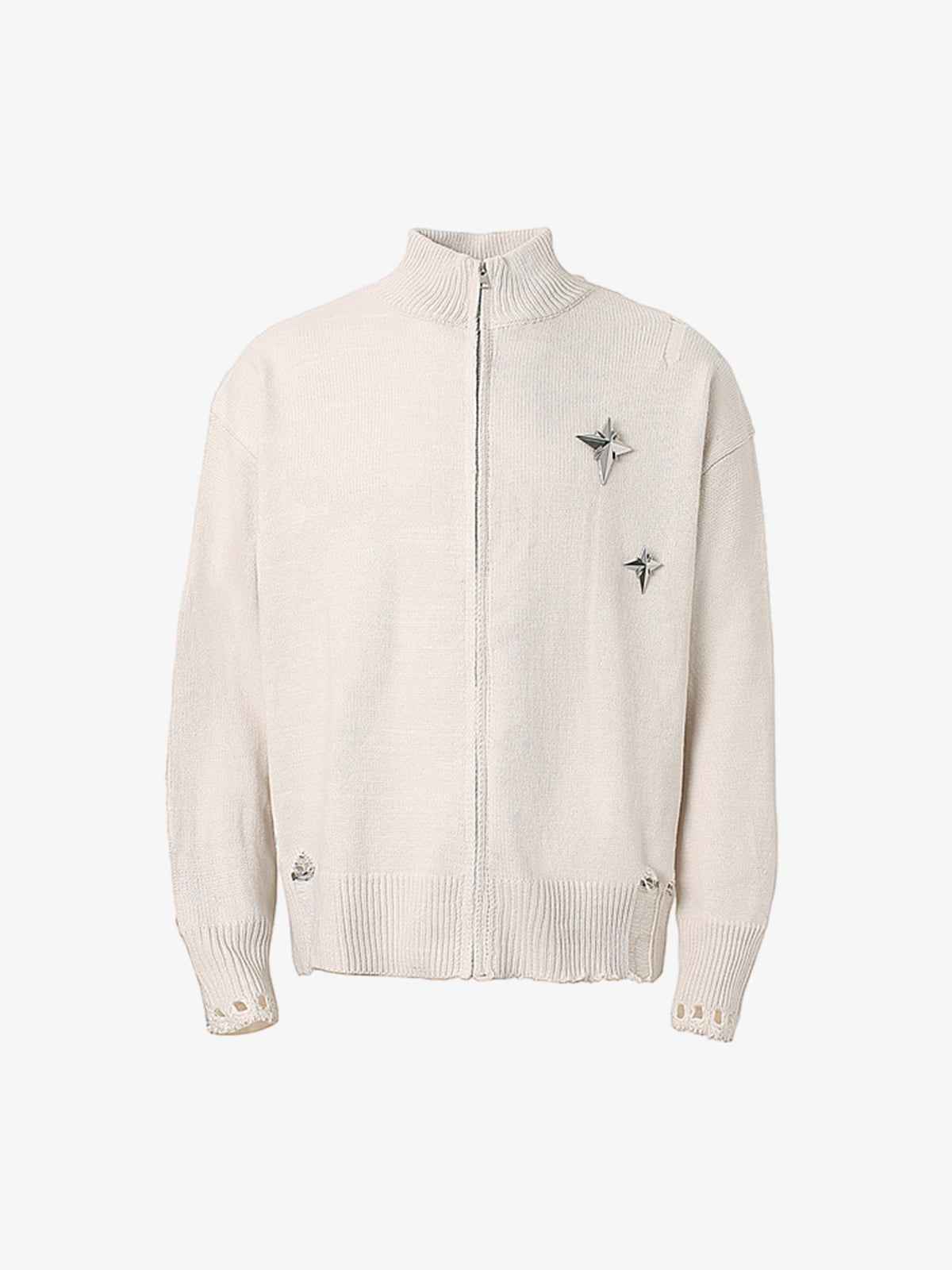 Heavy Cut Turtleneck Cardigan Zipper Sweater
