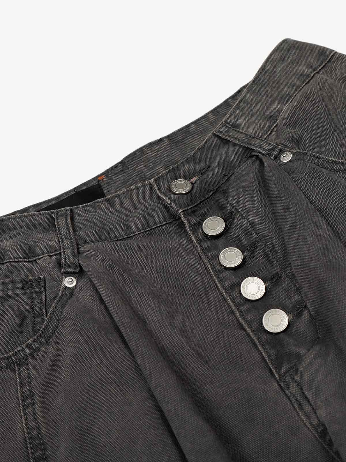 High Waist Button Fly Curved Seam Washed Jeans - Luxuryurbanwear