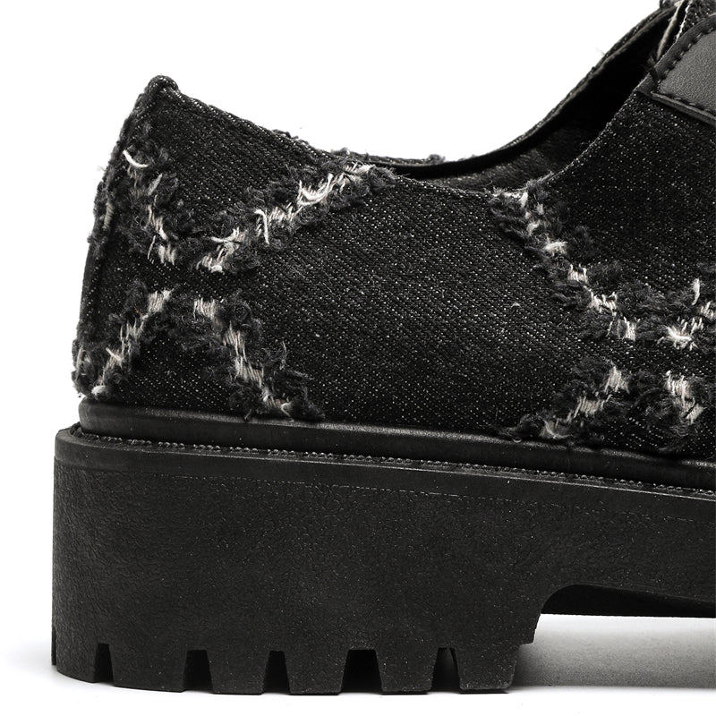 MLB LTHR-16 Distressed Denim Derby Shoes - Luxuryurbanwear