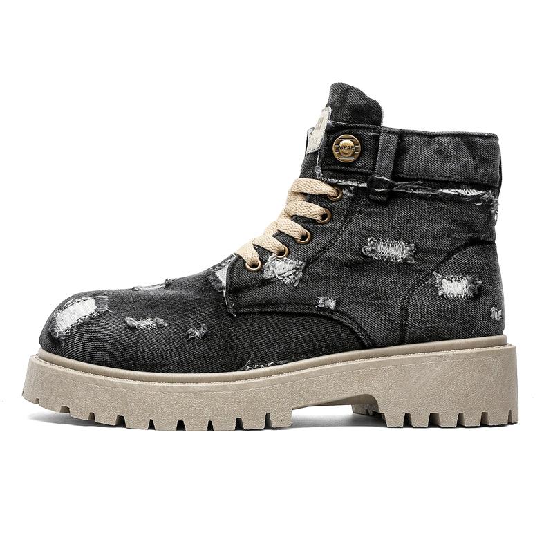 LUW Distressed Denim Combat Boots - Luxuryurbanwear