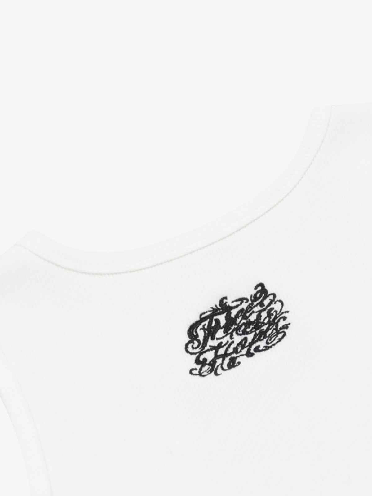 Gothic Lettering Embroidered Ribbed Vest - 2522