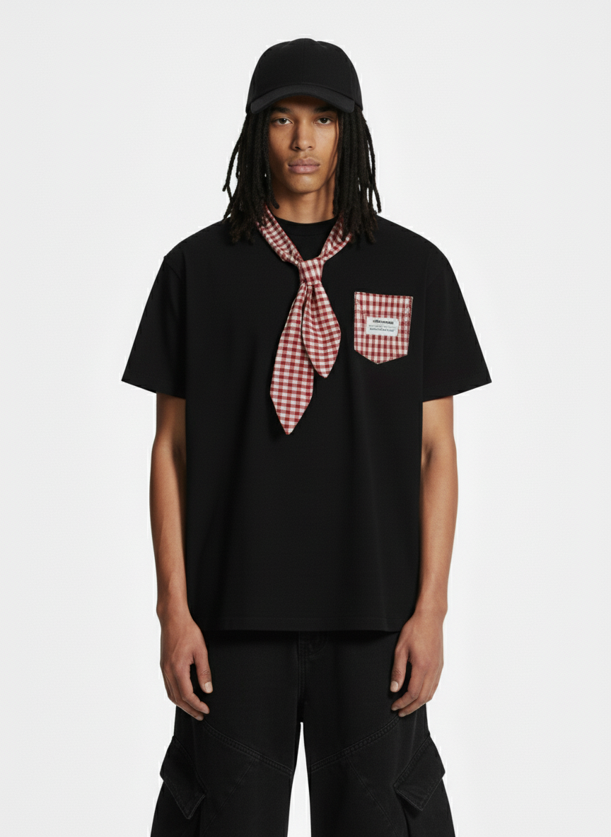 Street Plaid Tie Short Sleeve T-Shirt - Luxuryurbanwear