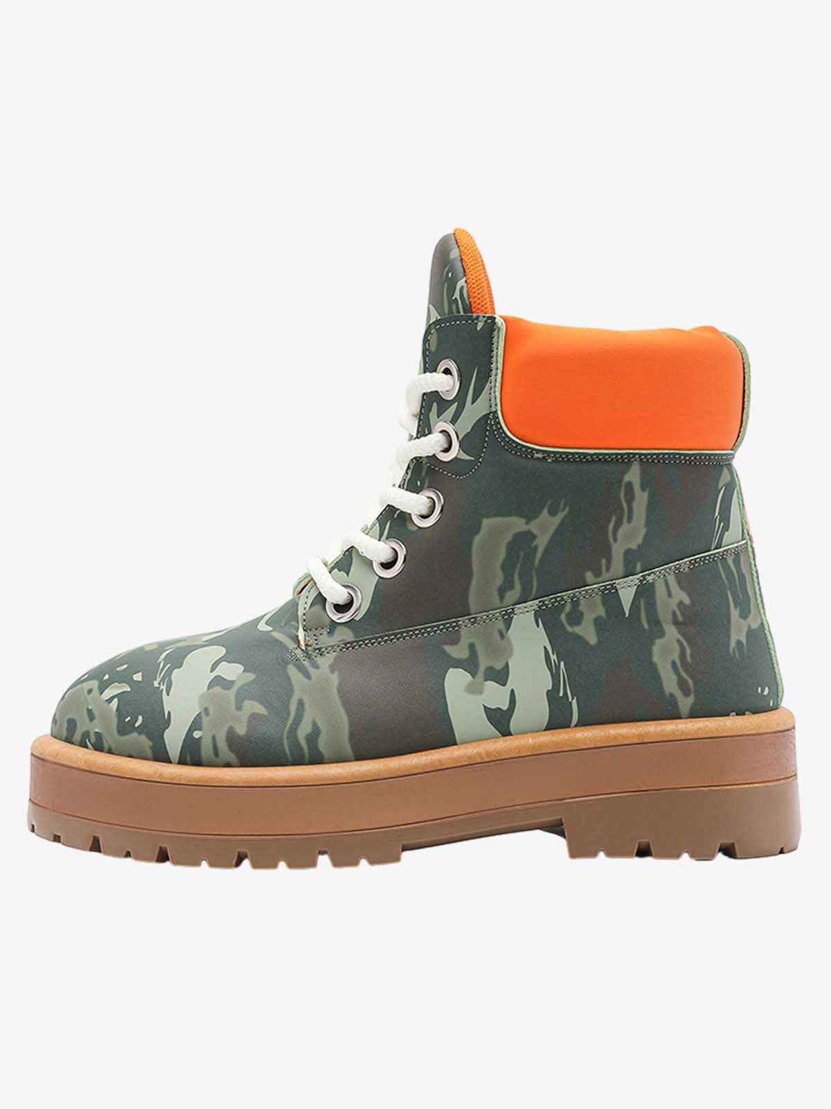 Camo Print Lace Up Chunky Ankle Boots