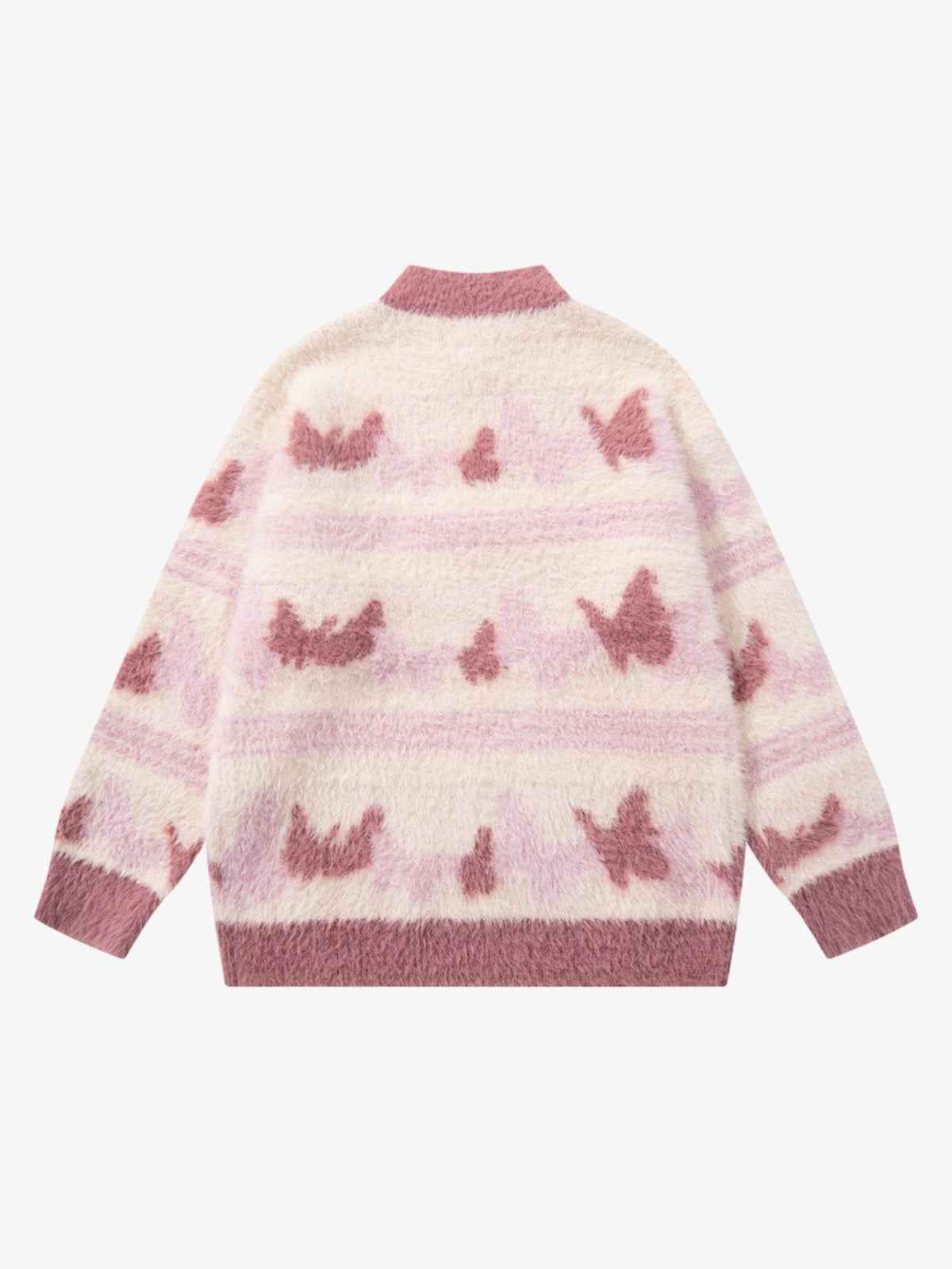Contrast Stripe Butterfly Jacquard Half-zip Sweater