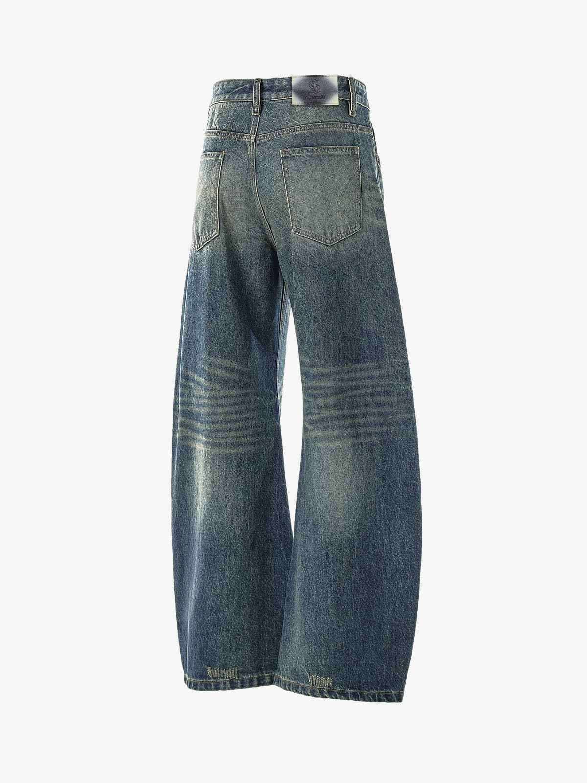 Vintage Washed Distressed Whisker Barrel Jeans