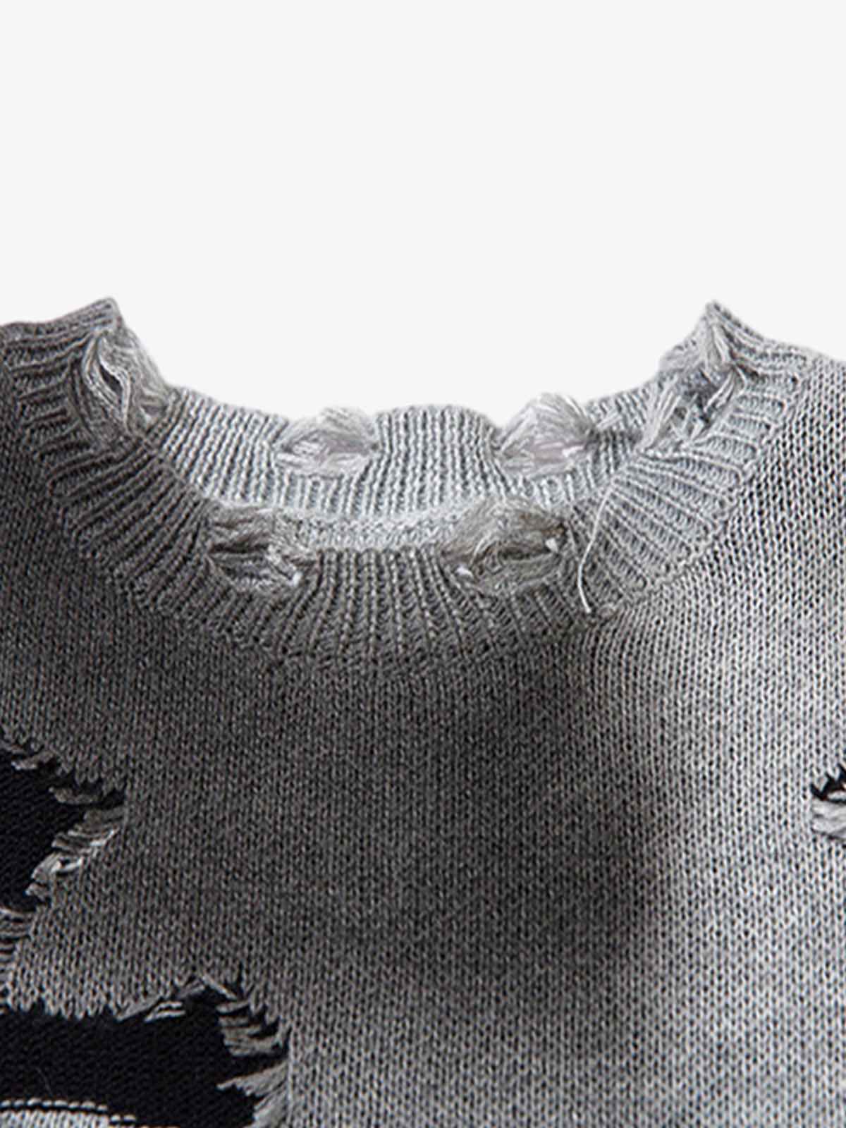 Vintage Spray-Painted Cross Hole Knit Sweater