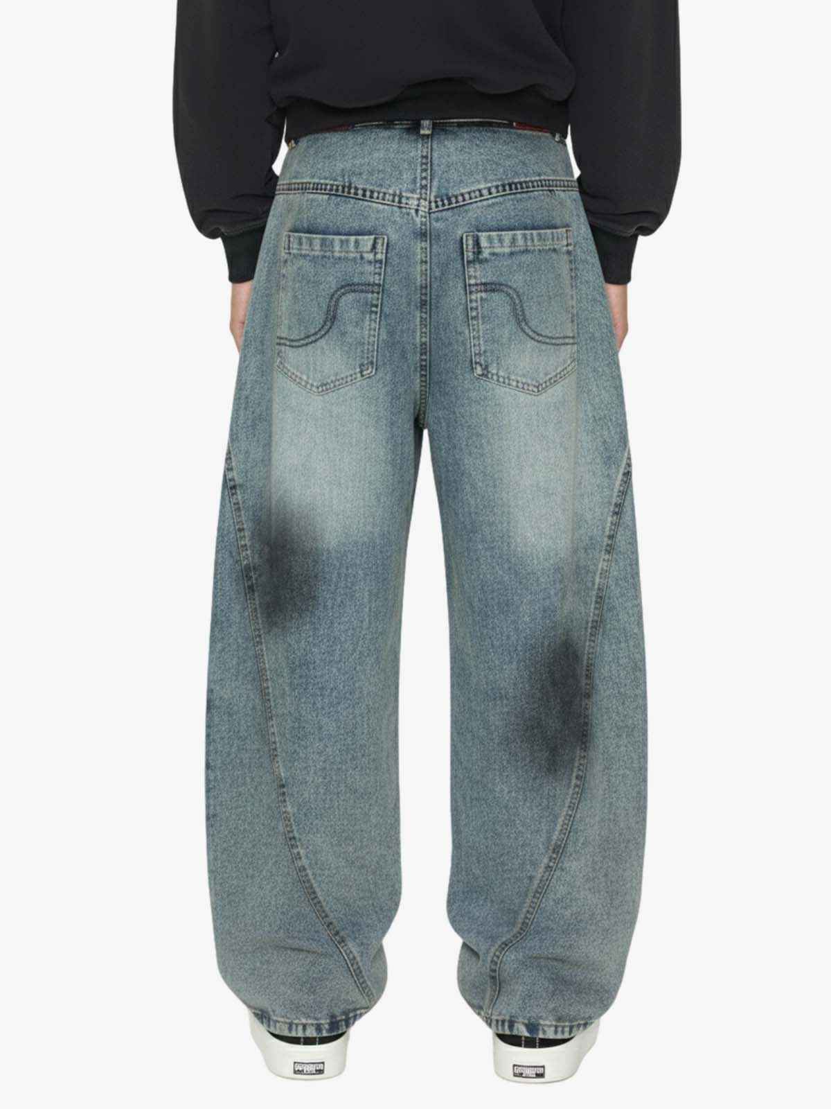 Vintage Paint-Splatter Scarf Tie Barrel Jeans
