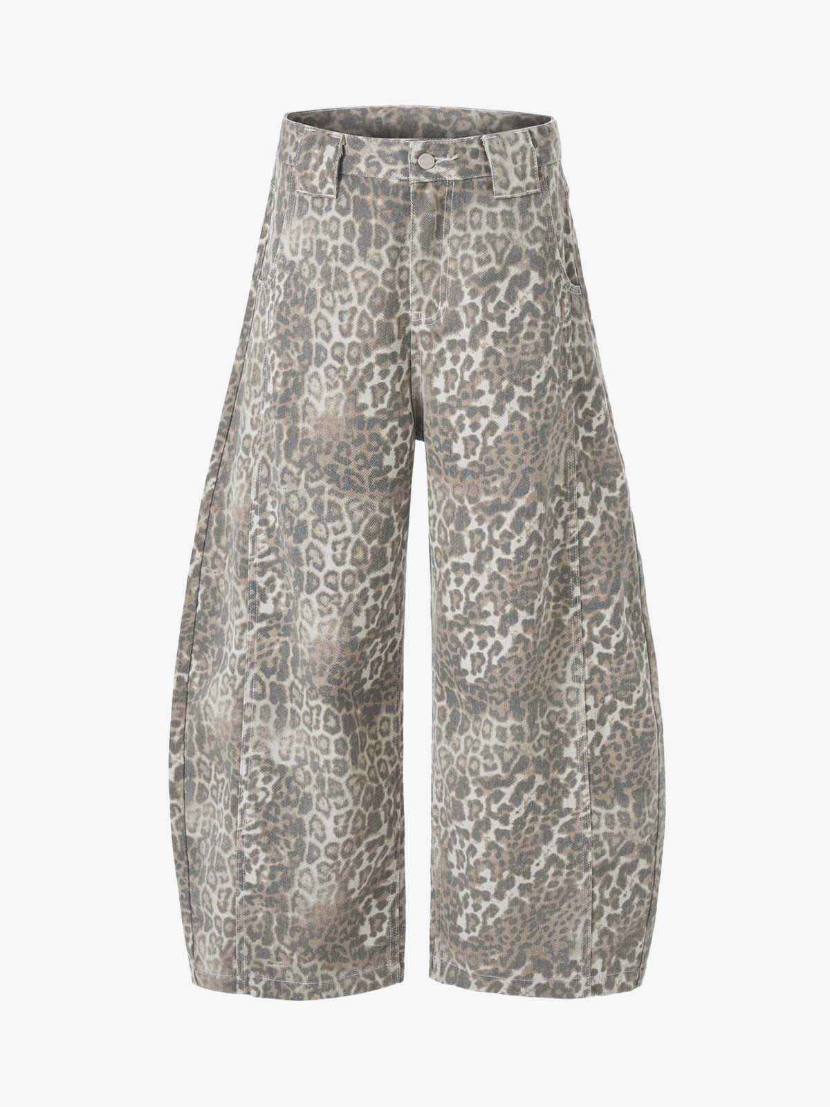 Street Leopard Camouflage Pleated Barrel Jeans