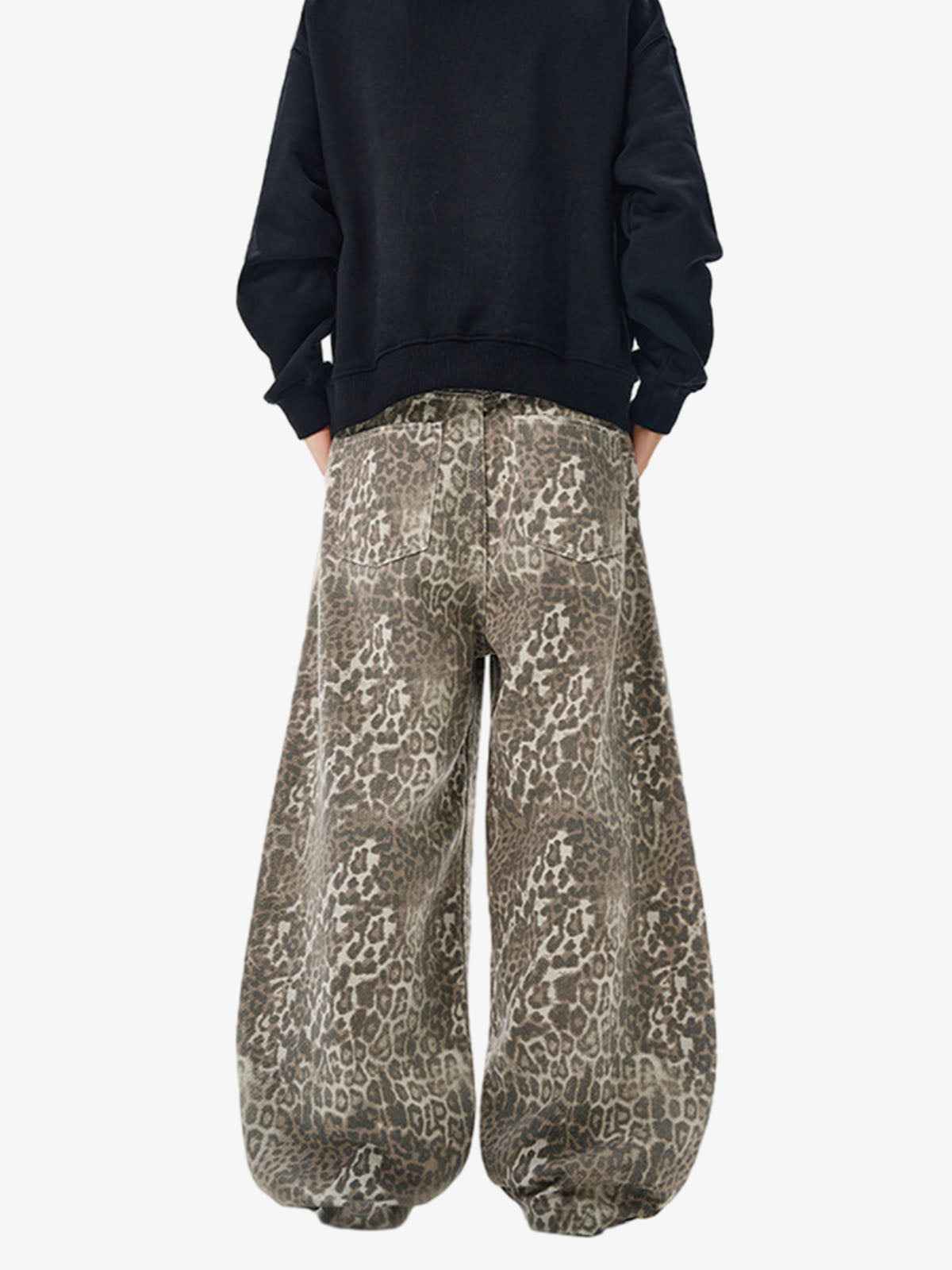 Street Leopard Camouflage Pleated Barrel Jeans