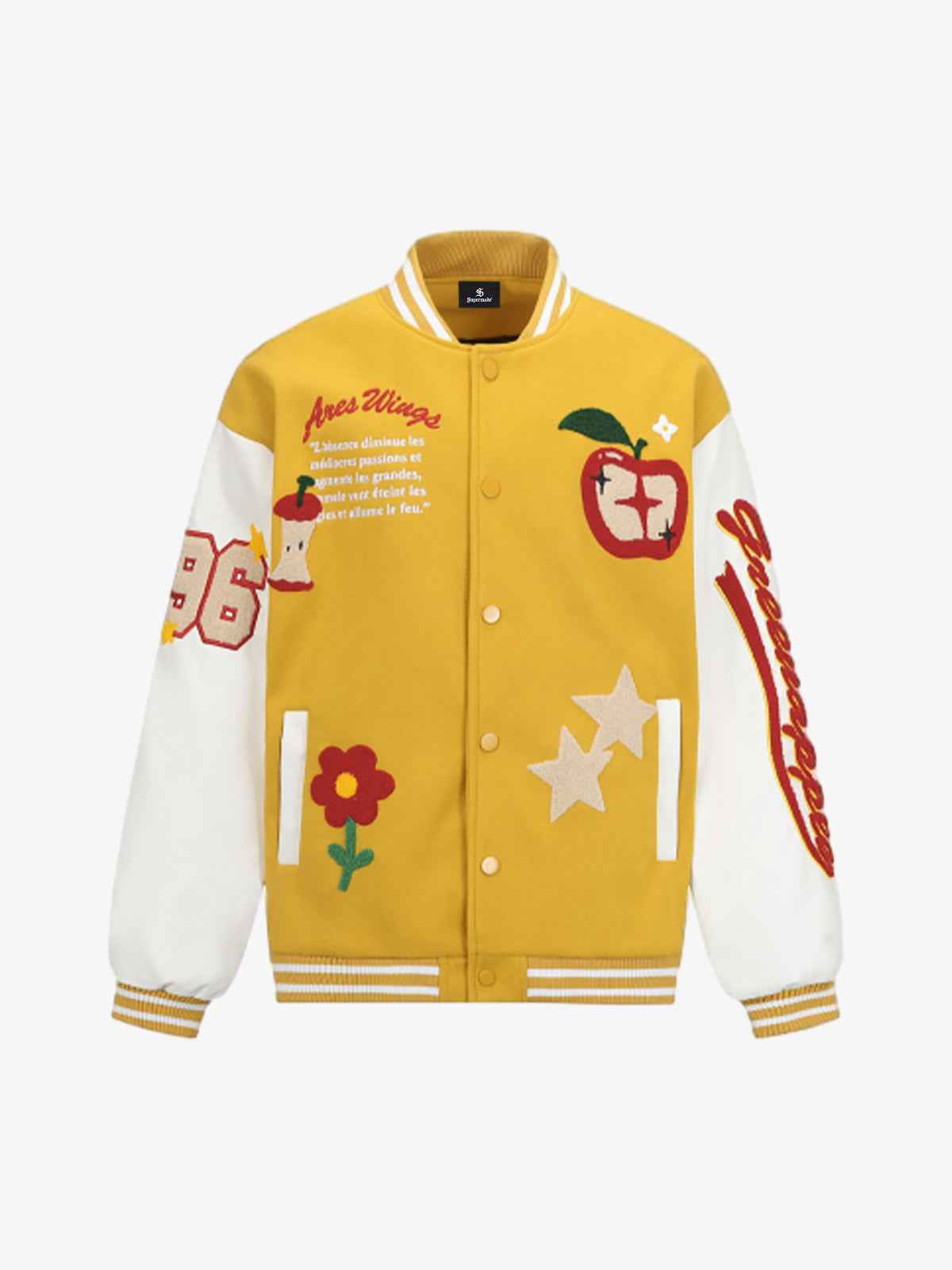 Apple Flocking Embroidered Baseball Jacket - 2506